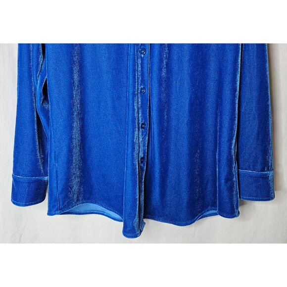 Soft Surroundings Womens Blue Velvet Velour Button Down Shirt Petite Small - Picture 4 of 6